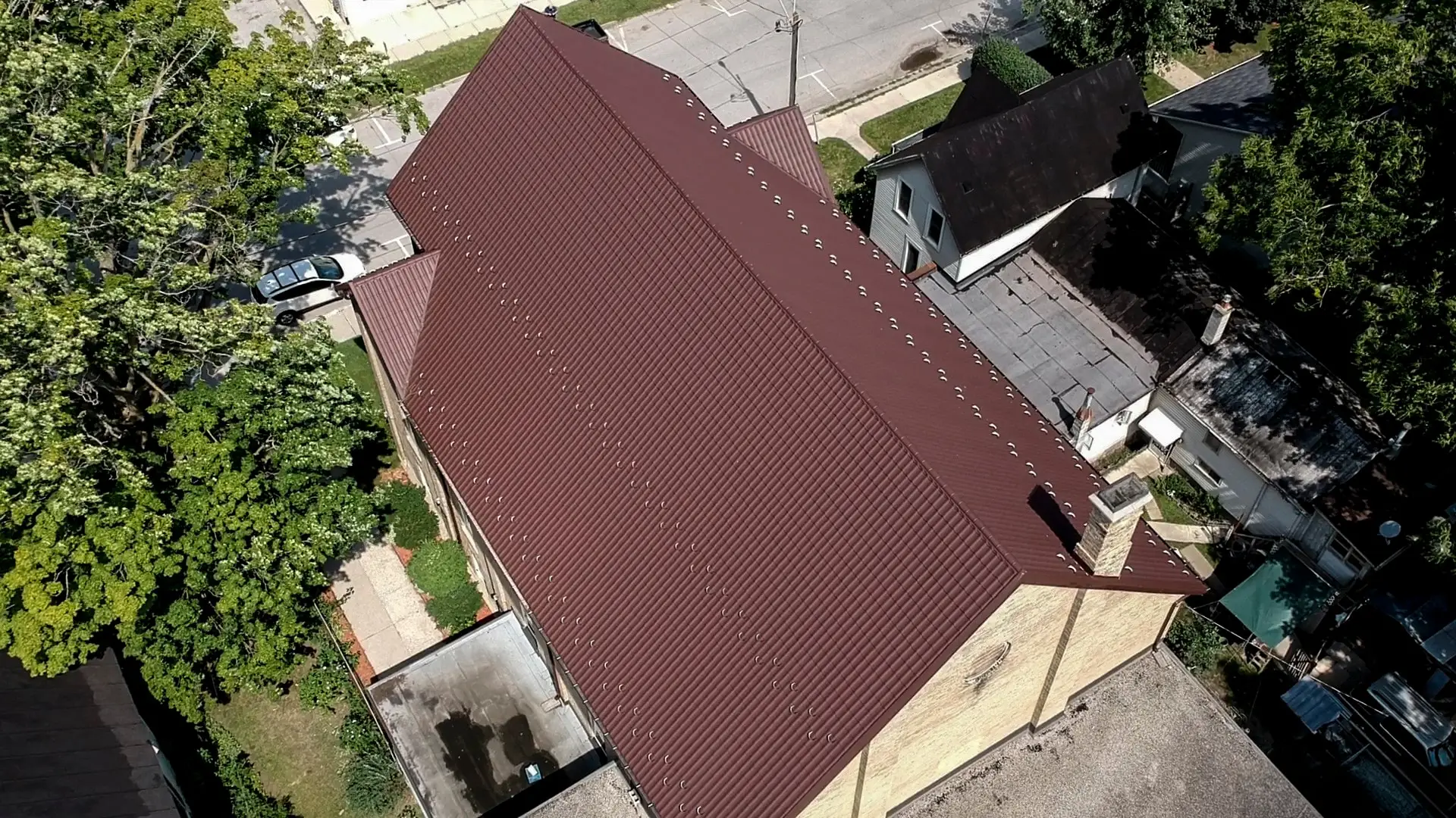 First Baptist Church Chocolate Brown Metal Roof