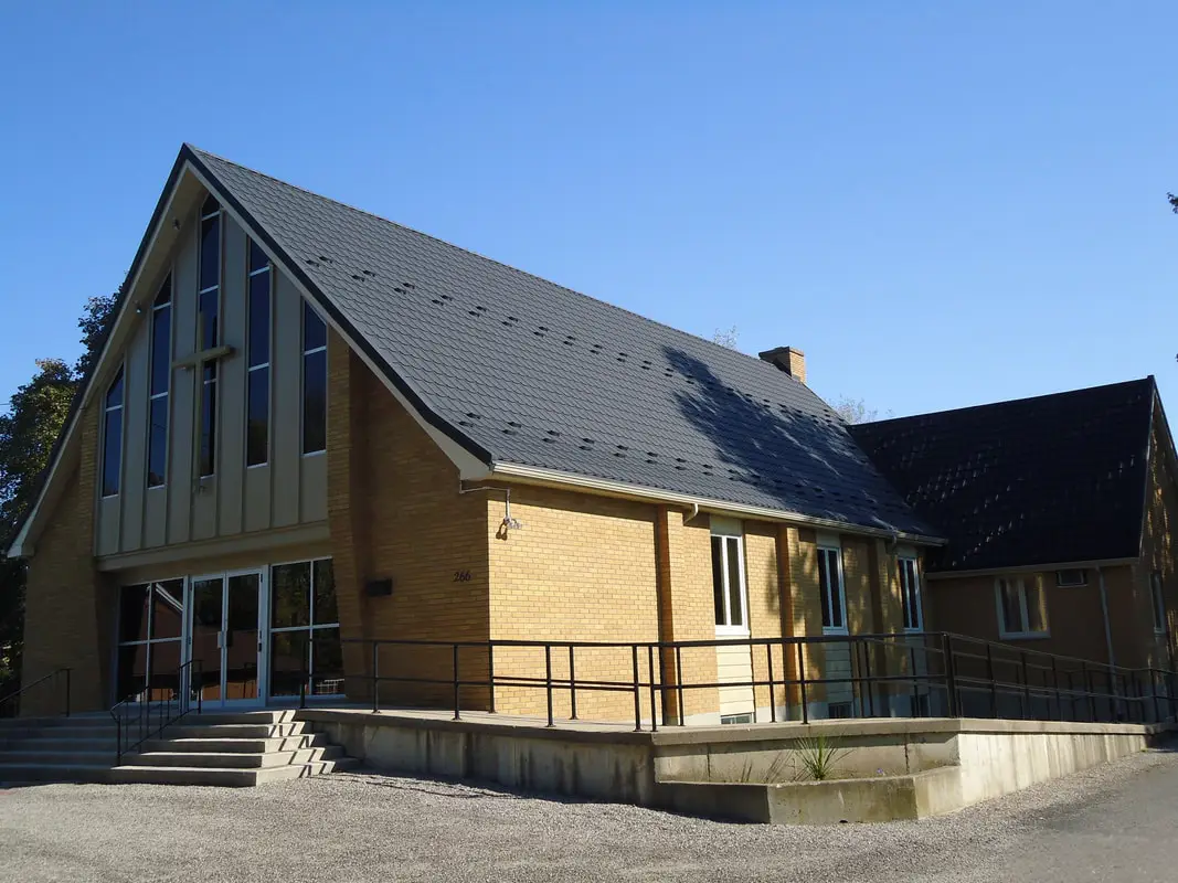 Pilgrim Church Blue Grey Metal Roof