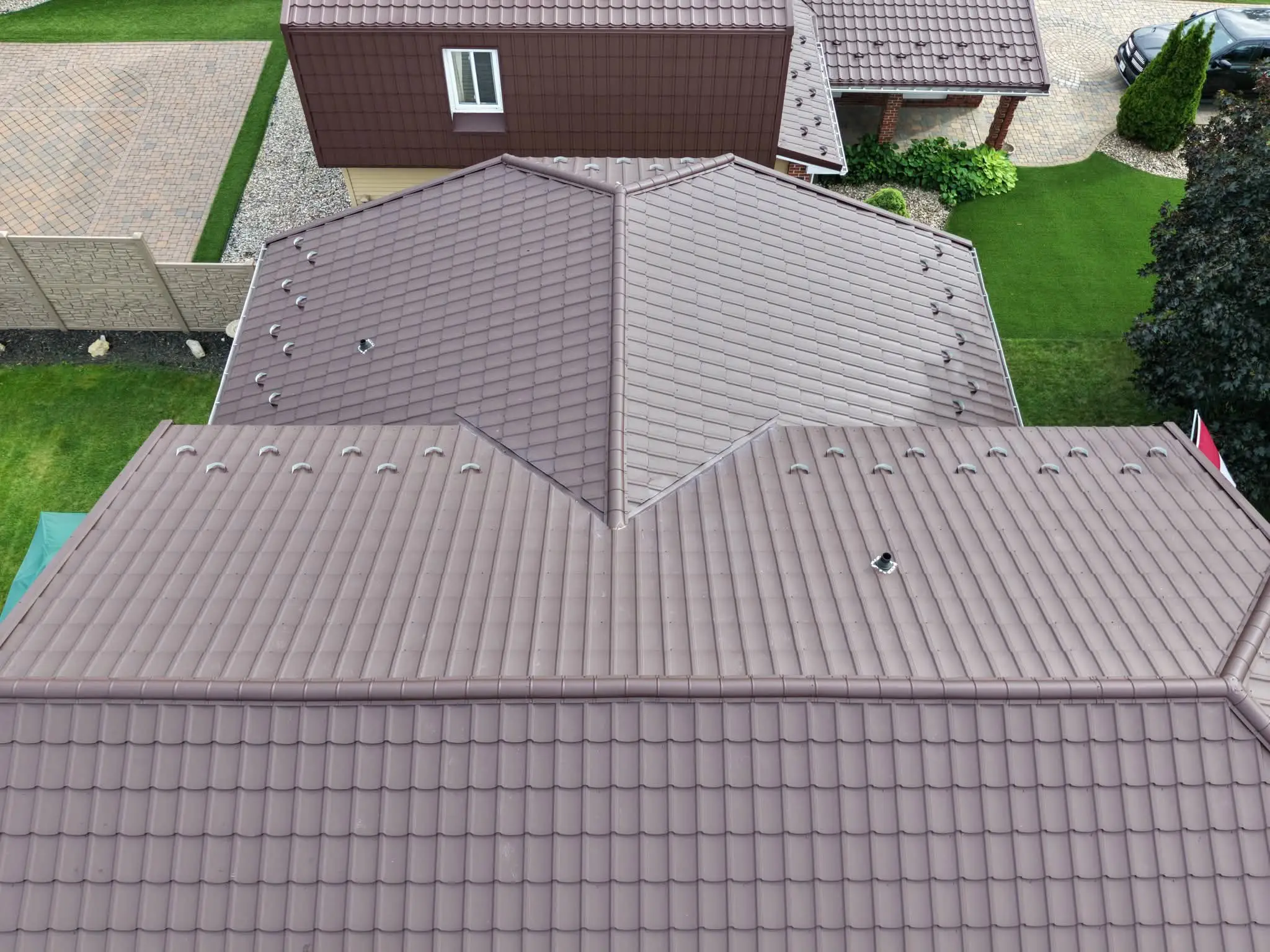 Completed architectural metal roof close up